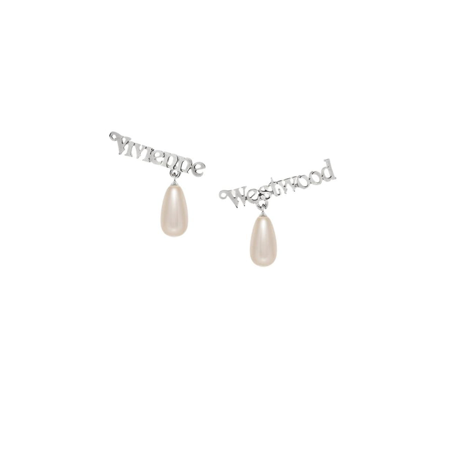 Vivienne Westwood Platinum Cream Pearl Amelia Earrings