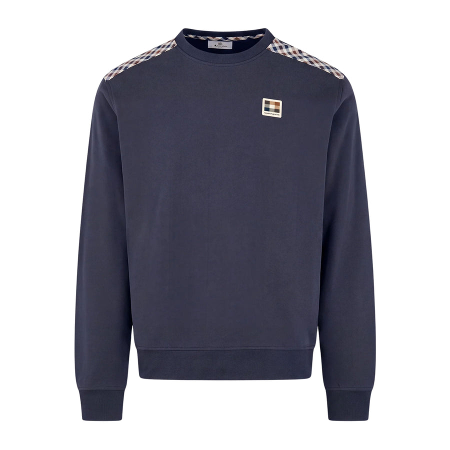 Aquascutum Active Check Shoulder Fleece Navy Sweatshirt
