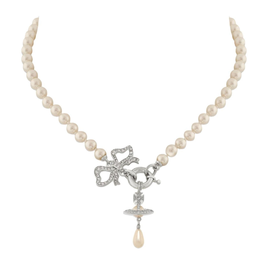 Vivienne Westwood Rigoberta Pearl Platinum Crystal Velvet Necklace