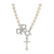 Vivienne Westwood Rigoberta Pearl Platinum Crystal Velvet Necklace