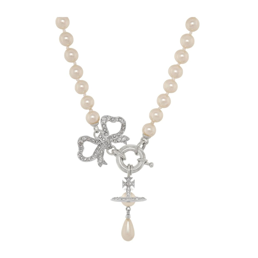 Vivienne Westwood Rigoberta Pearl Platinum Crystal Velvet Necklace