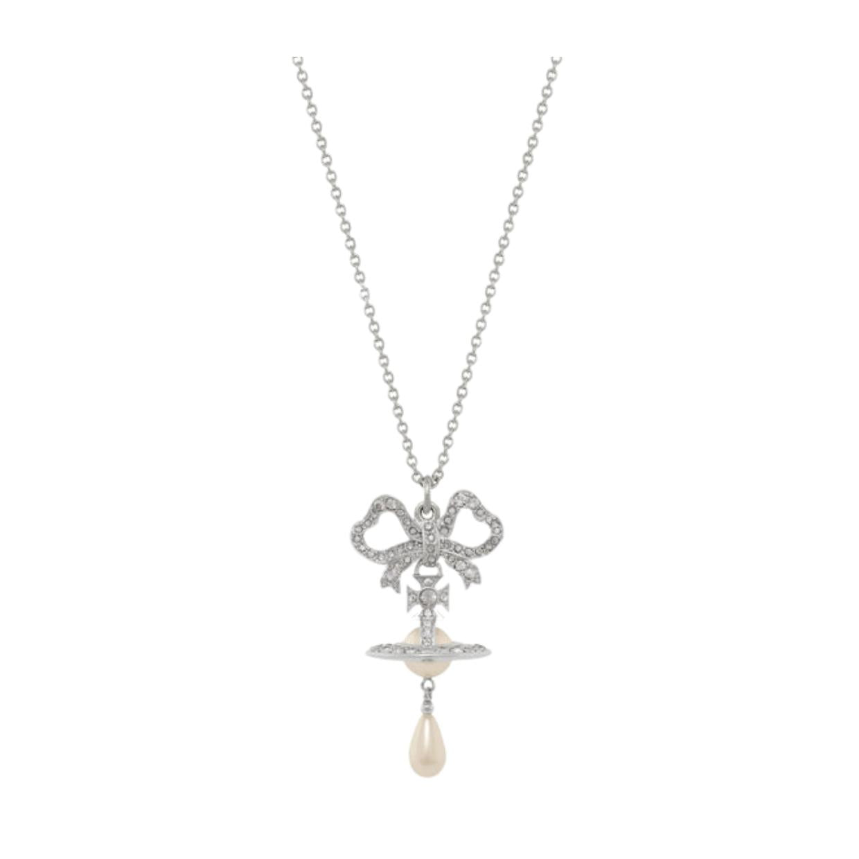 Vivienne Westwood Rigoberta Pearl Platinum Crystal Velvet Pendant