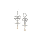 Vivienne Westwood Rigoberta Pearl Platinum Crystal Velvet Earrings
