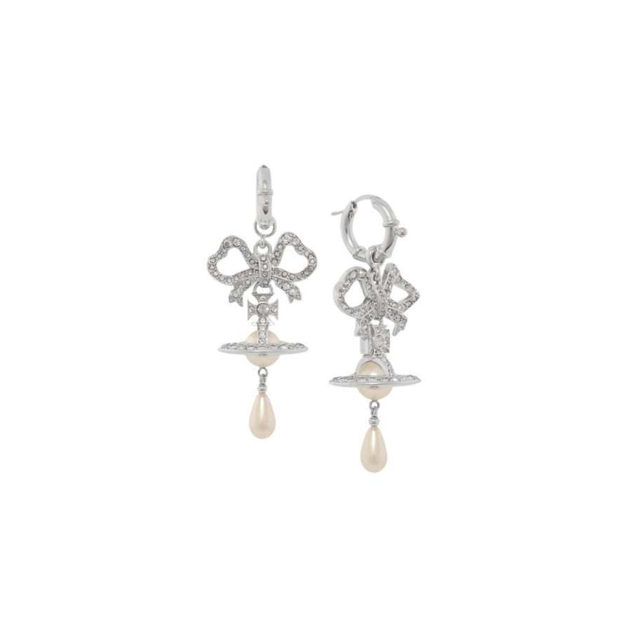 Vivienne Westwood Rigoberta Pearl Platinum Crystal Velvet Earrings