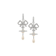 Vivienne Westwood Rigoberta Pearl Platinum Crystal Velvet Earrings
