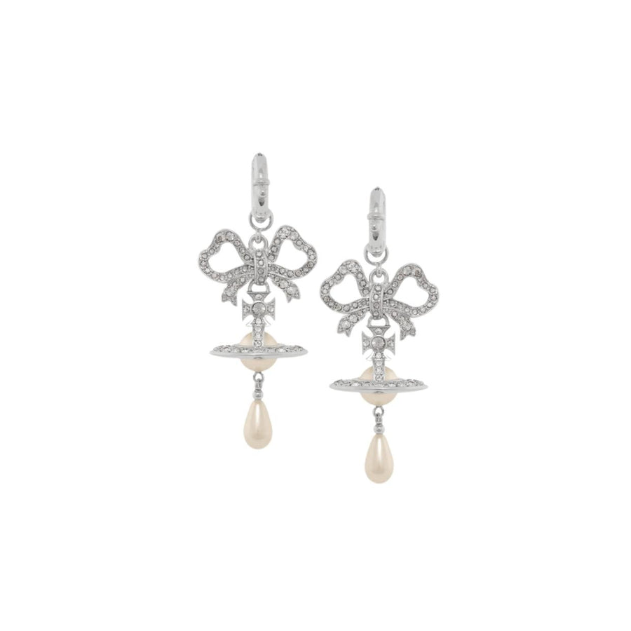 Vivienne Westwood Rigoberta Pearl Platinum Crystal Velvet Earrings