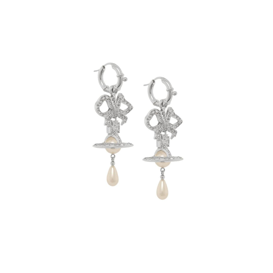 Vivienne Westwood Rigoberta Pearl Platinum Crystal Velvet Earrings