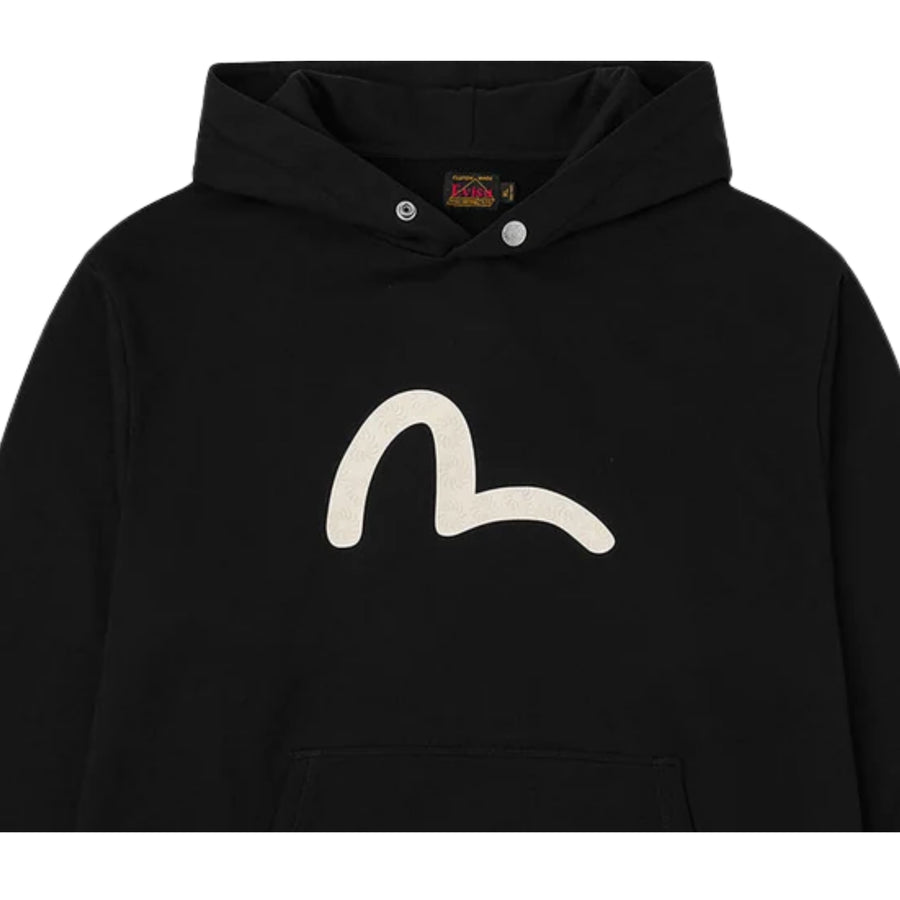 EVISU Relaxed Fit Seagull Print Black Hoodie