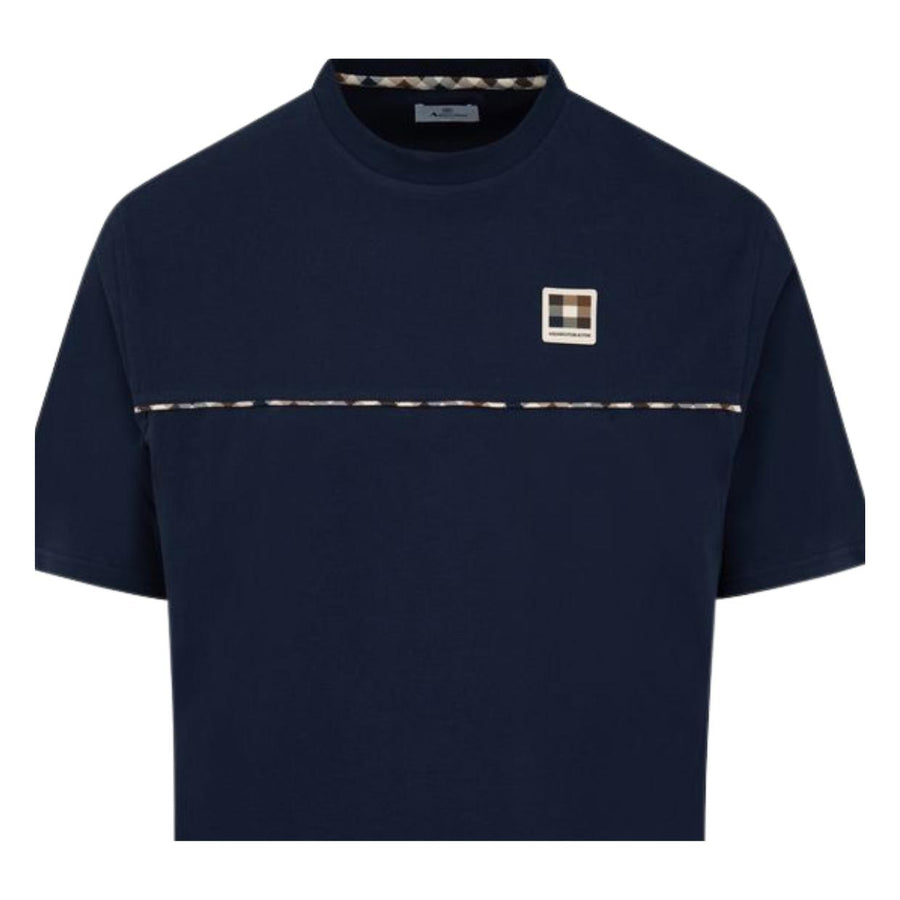 Aquascutum Active Club Check Piping Navy T-Shirt