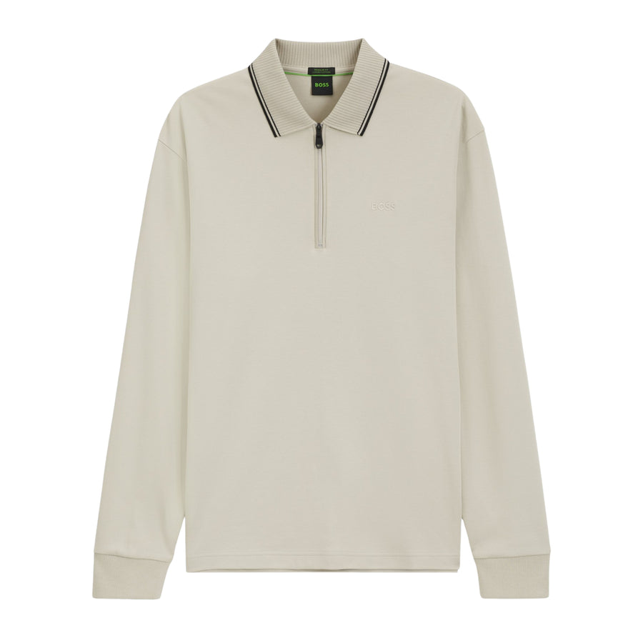 BOSS PL Cord Plisy Interlock Cotton Light Beige Half Zip Polo Shirt