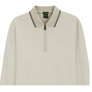 BOSS PL Cord Plisy Interlock Cotton Light Beige Half Zip Polo Shirt