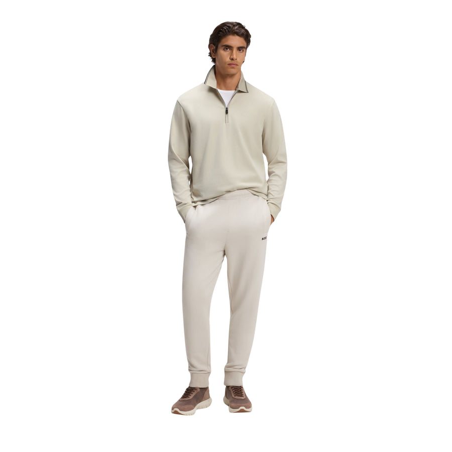 BOSS PL Cord Plisy Interlock Cotton Light Beige Half Zip Polo Shirt