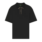 BOSS Cord Paddy Striped Trim Interlock Cotton Black Polo Shirt