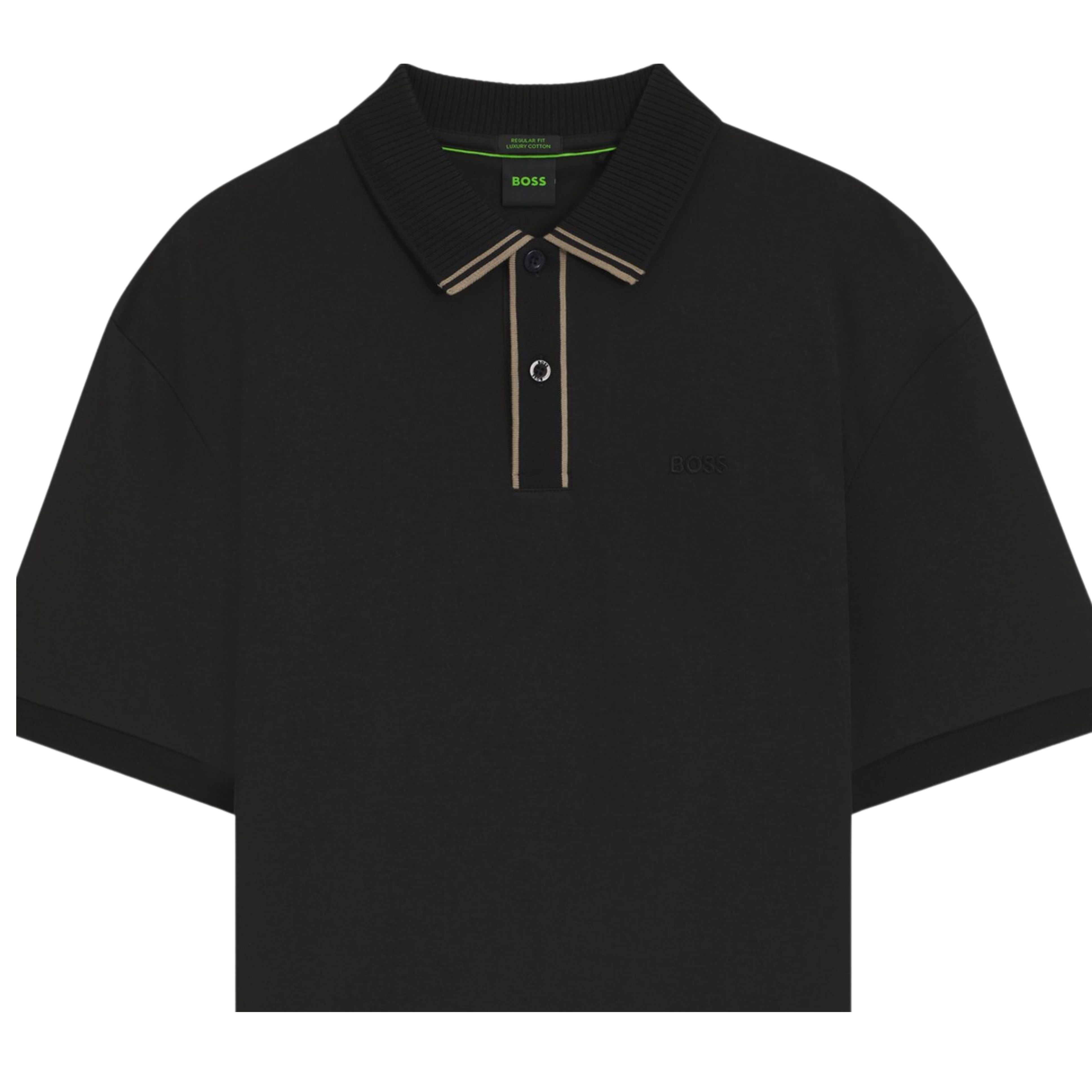BOSS Cord Paddy Striped Trim Interlock Cotton Black Polo Shirt