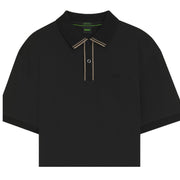 BOSS Cord Paddy Striped Trim Interlock Cotton Black Polo Shirt
