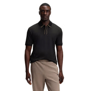 BOSS Cord Paddy Striped Trim Interlock Cotton Black Polo Shirt