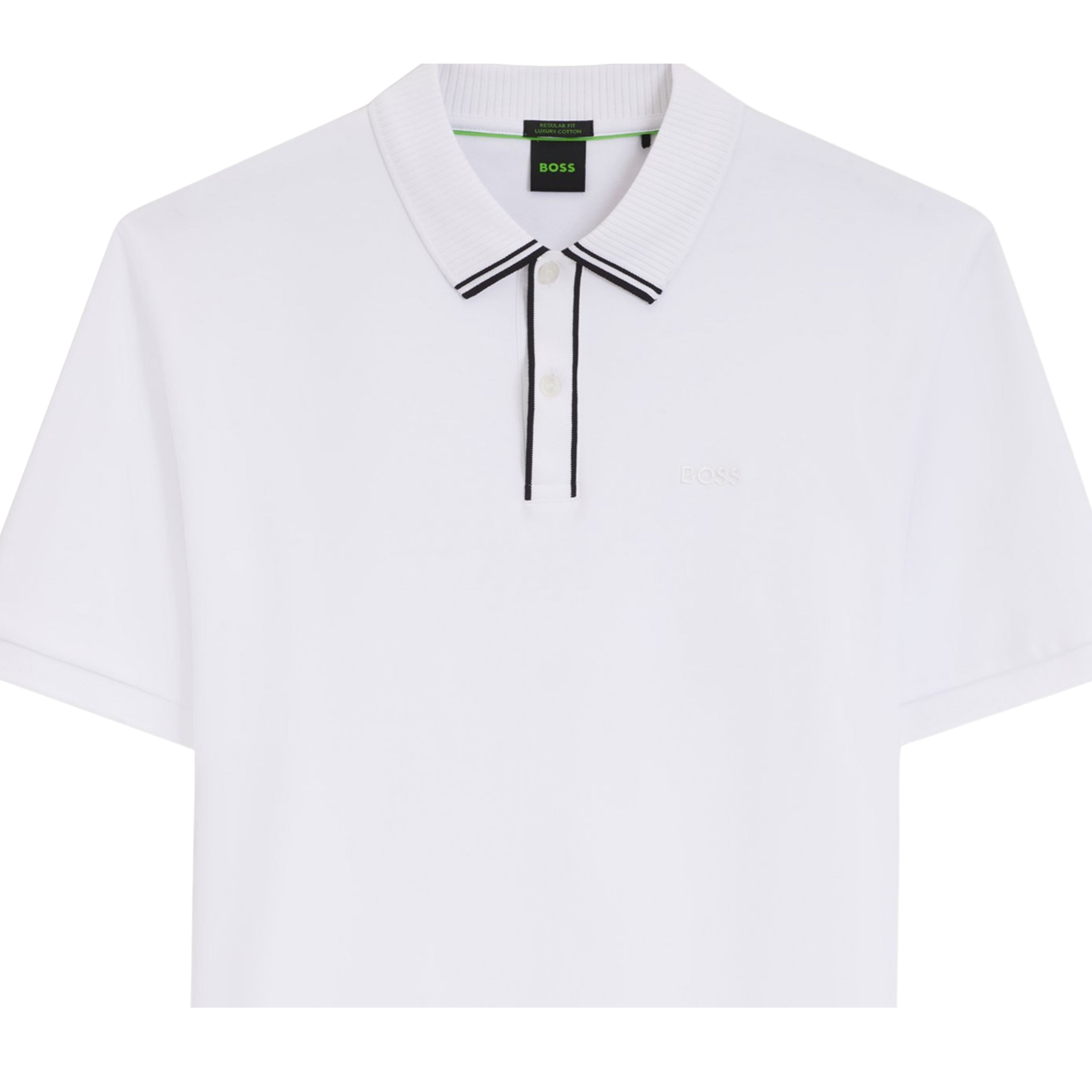 BOSS Cord Paddy Striped Trim Interlock Cotton White Polo Shirt