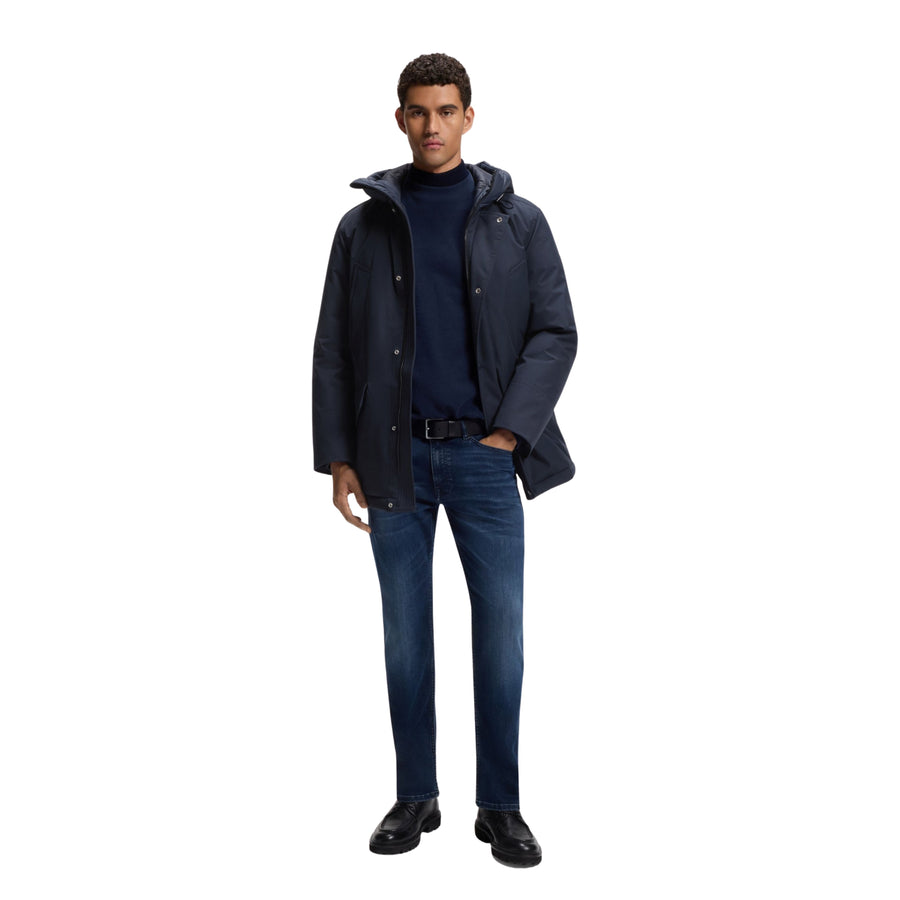 BOSS Osiass Logo Badge Water Repellent Dark Blue Parka Jacket