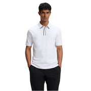 BOSS Cord Paddy Striped Trim Interlock Cotton White Polo Shirt