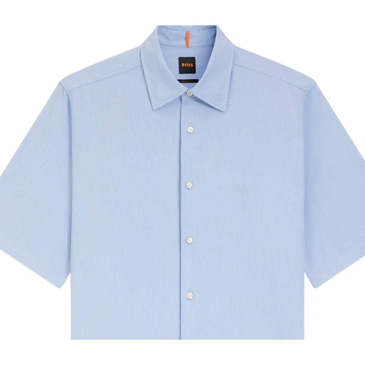 BOSS Regular Fit Embroidered Logo Oxford Cotton Light Blue Shirt
