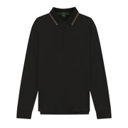 BOSS PL Cord Plisy Interlock Cotton Black Half Zip Polo Shirt