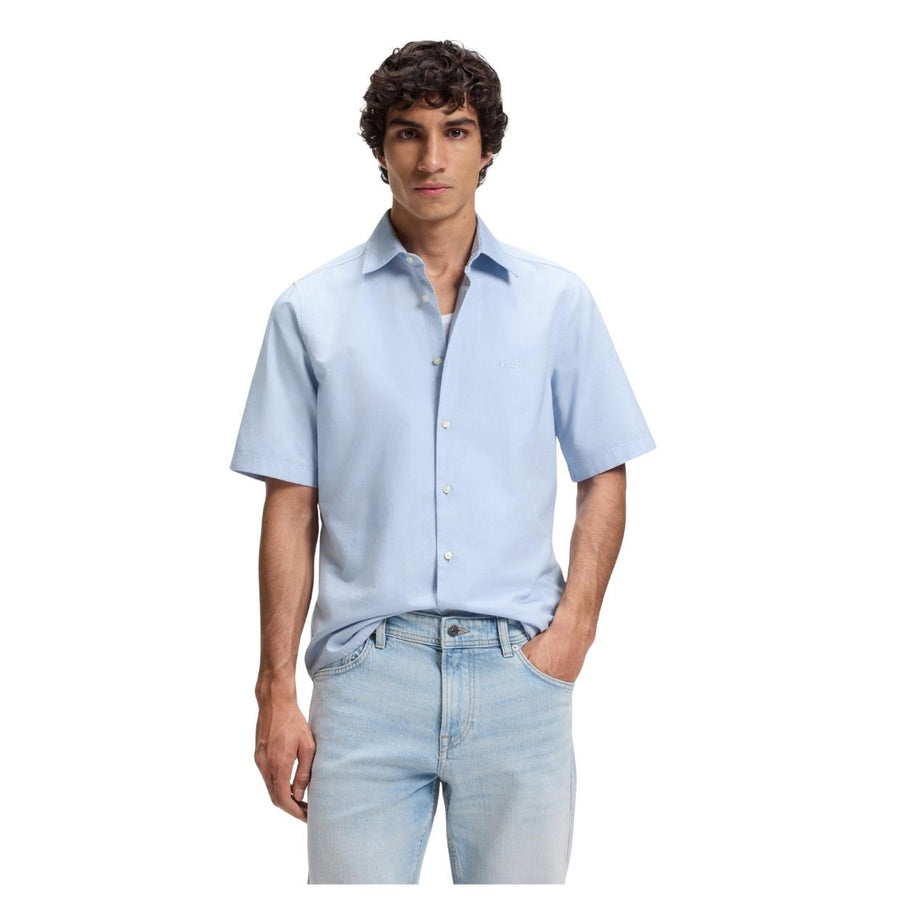 BOSS Regular Fit Embroidered Logo Oxford Cotton Light Blue Shirt