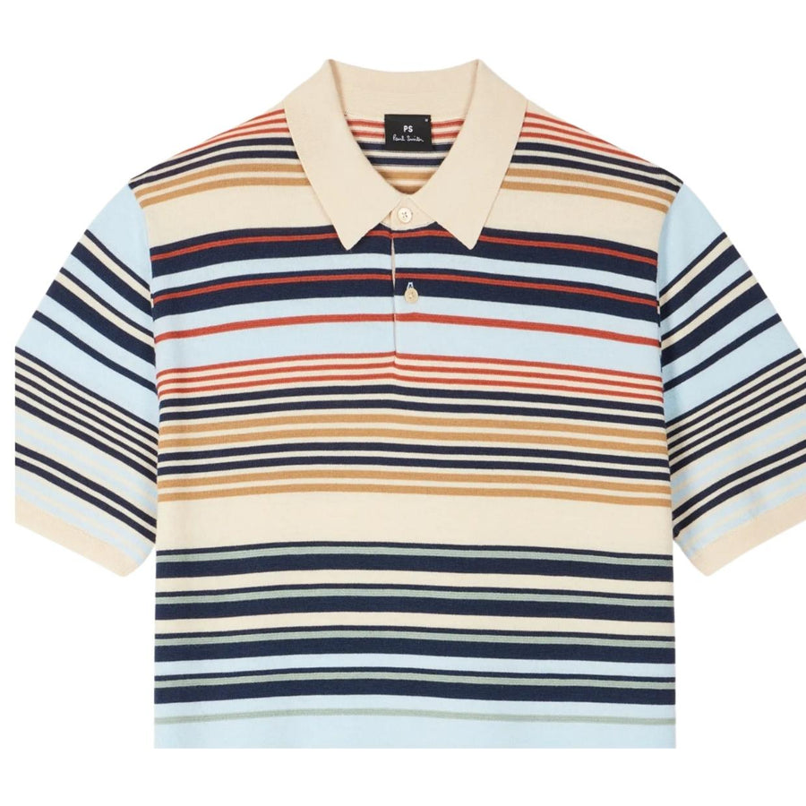Paul Smith Ecru Multi-Stripe Merino Wool Polo Shirt