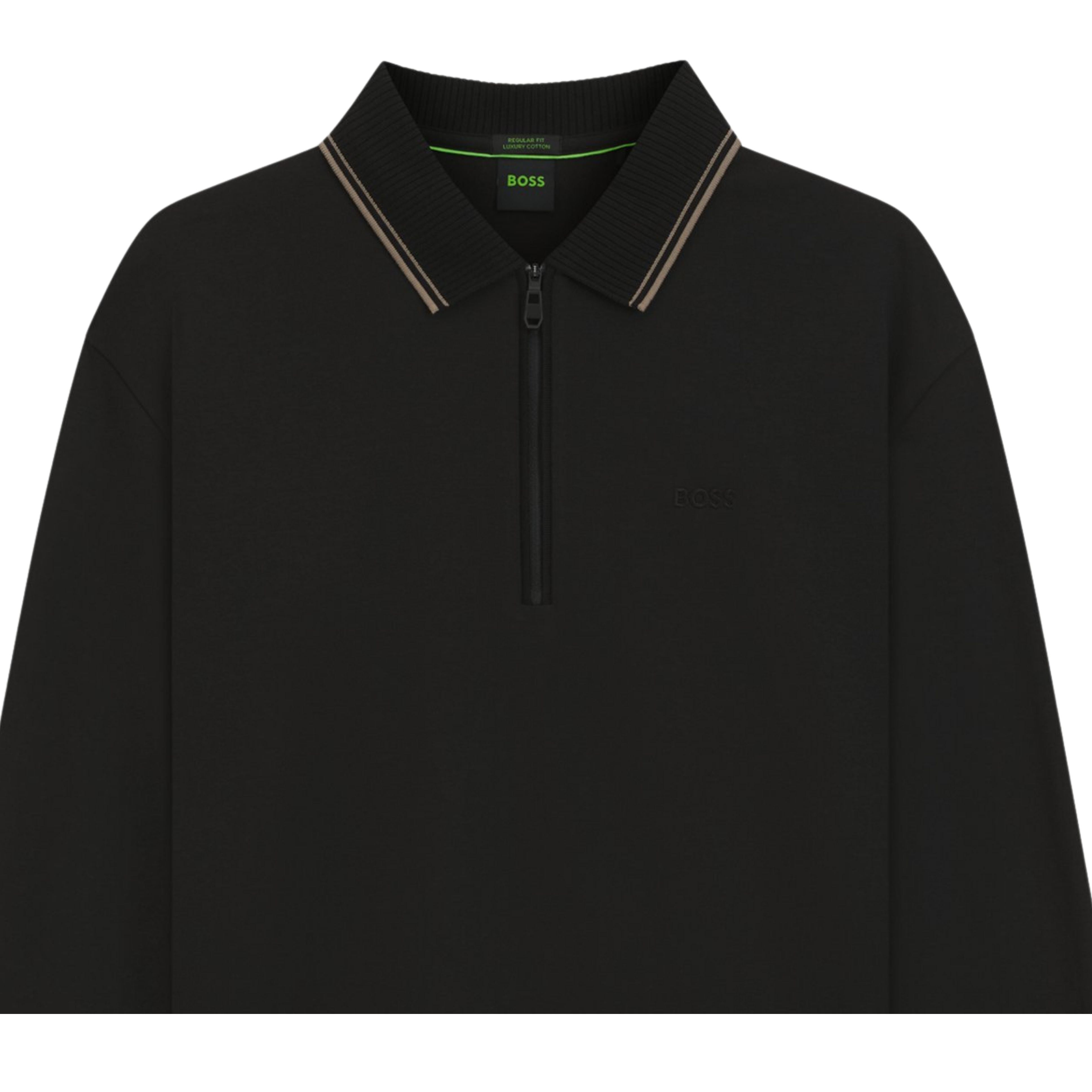 BOSS PL Cord Plisy Interlock Cotton Black Half Zip Polo Shirt