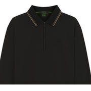 BOSS PL Cord Plisy Interlock Cotton Black Half Zip Polo Shirt
