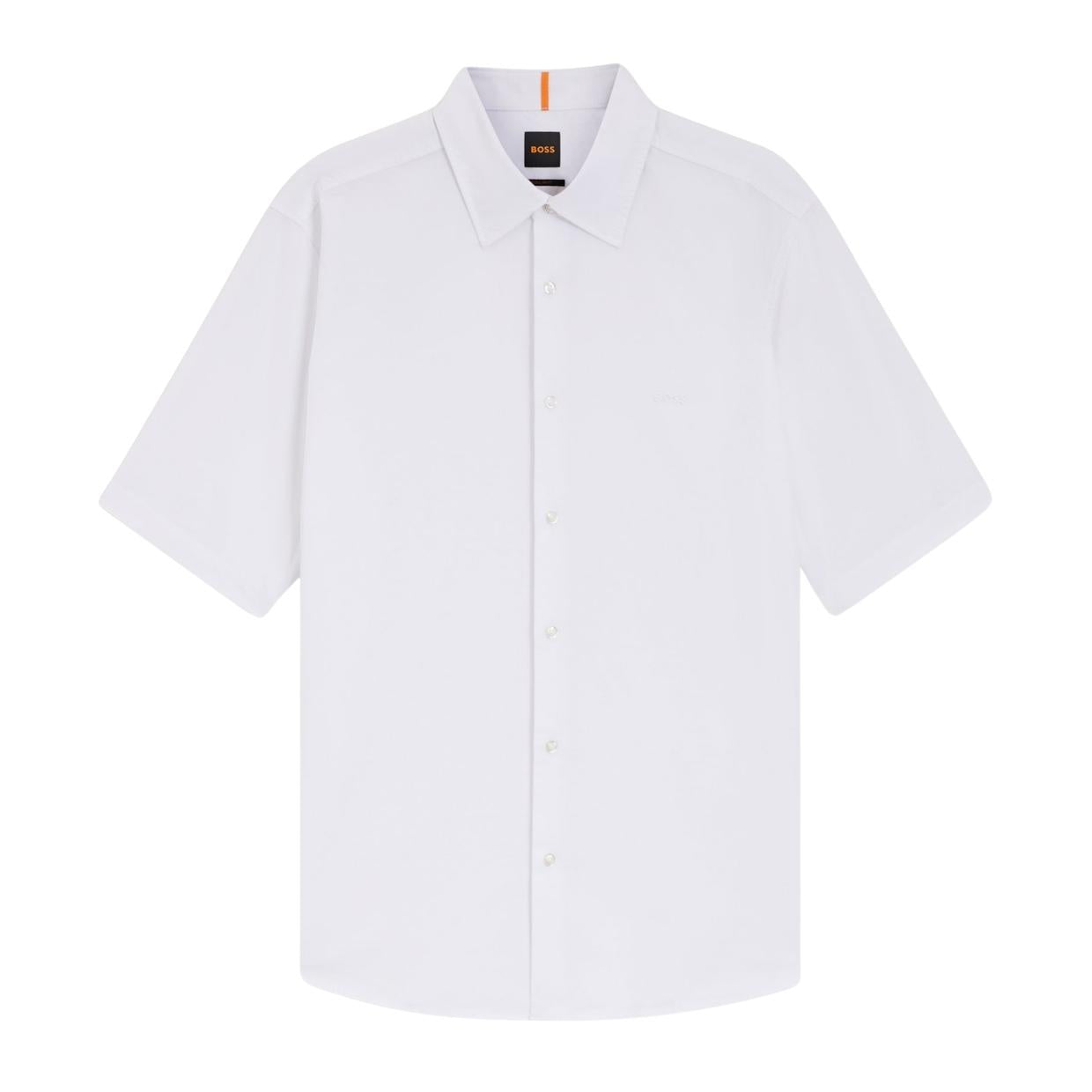 BOSS Regular Fit Embroidered Logo Oxford Cotton White Shirt