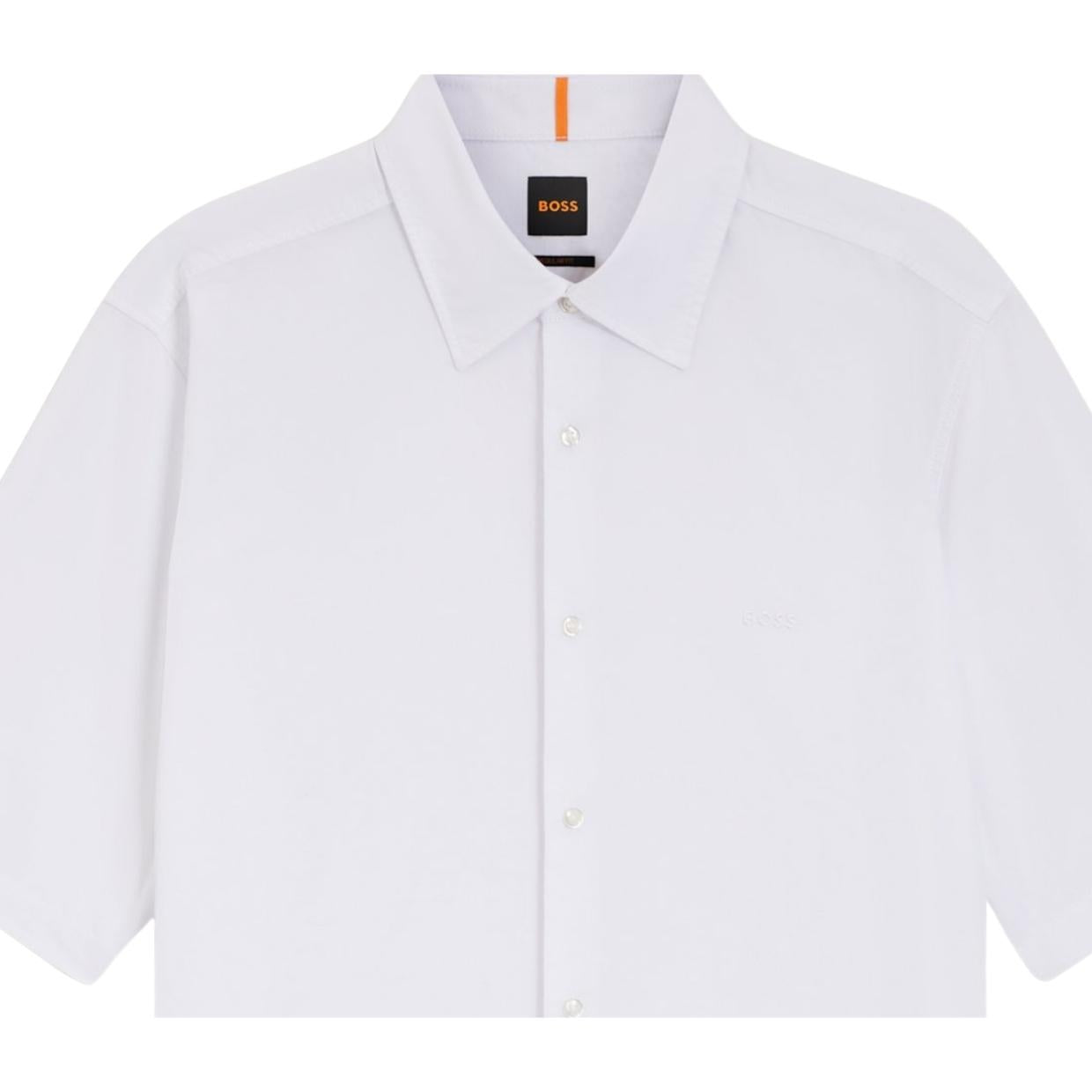 BOSS Regular Fit Embroidered Logo Oxford Cotton White Shirt