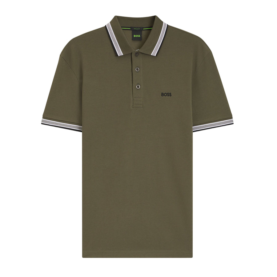 BOSS Paddy Regular Fit Cotton Pique Green Olive Polo Shirt