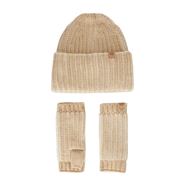 UGG Chunky Plaited Cream Gloves and Beanie Set