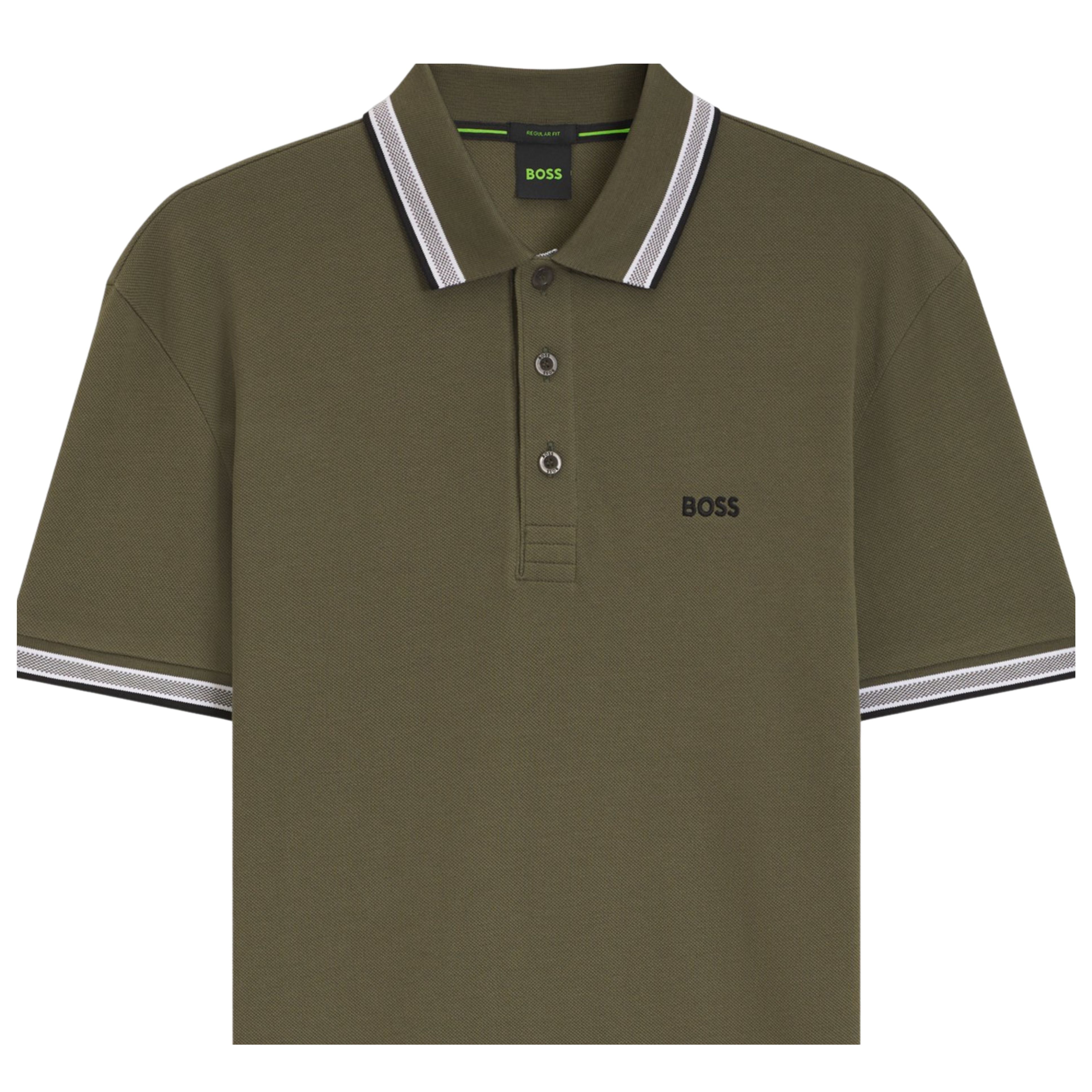 BOSS Paddy Regular Fit Cotton Pique Green Olive Polo Shirt