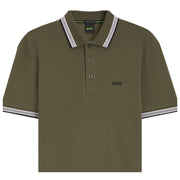 BOSS Paddy Regular Fit Cotton Pique Green Olive Polo Shirt