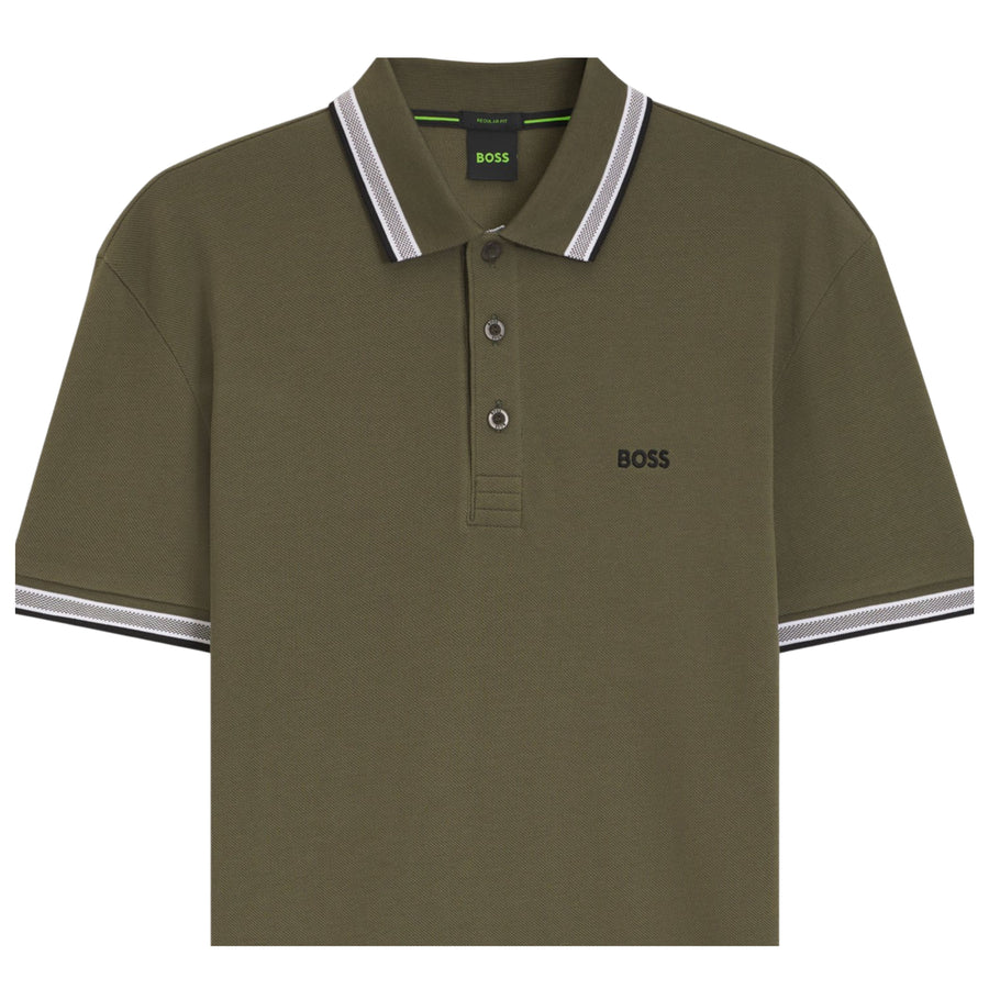 BOSS Paddy Regular Fit Cotton Pique Green Olive Polo Shirt