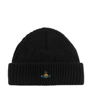 Vivienne Westwood Orb Chunky Knit Wool Sporty Black Beanie