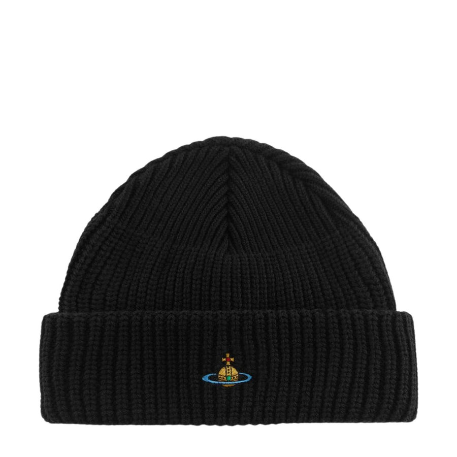 Vivienne Westwood Orb Chunky Knit Wool Sporty Black Beanie
