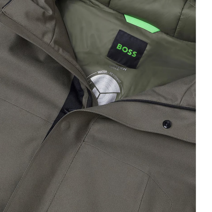 BOSS Regular Fit OW Hexatech Open Green Parka Jacket