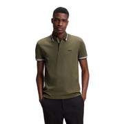 BOSS Paddy Regular Fit Cotton Pique Green Olive Polo Shirt