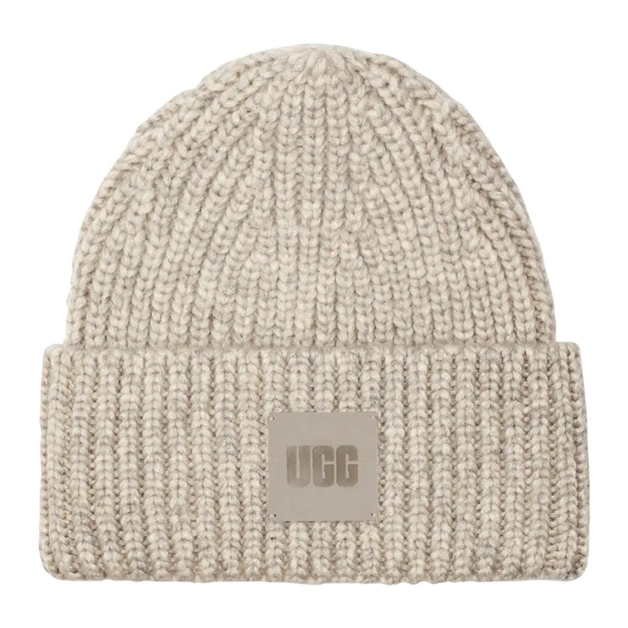 UGG Chunky Rib Logo Light Grey Beanie