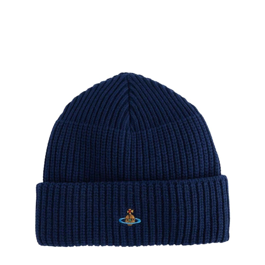 Vivienne Westwood Orb Chunky Knit Wool Sporty Navy Beanie