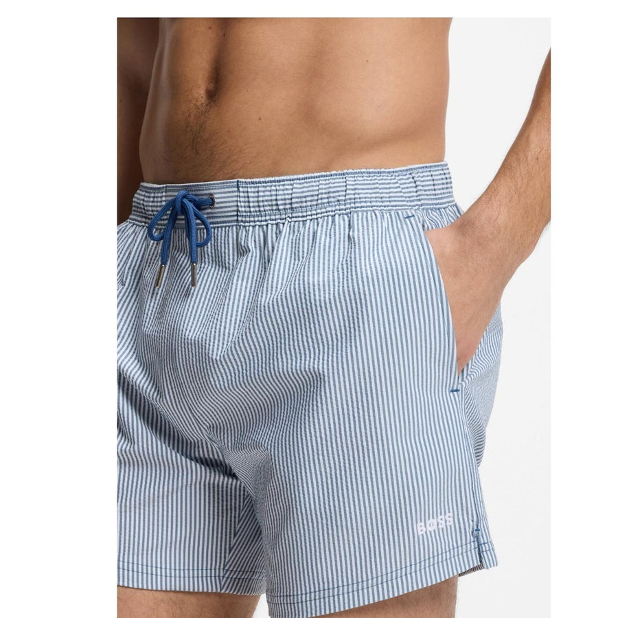 BOSS Embroidered Logo Velvetfish Light Blue Swim Shorts