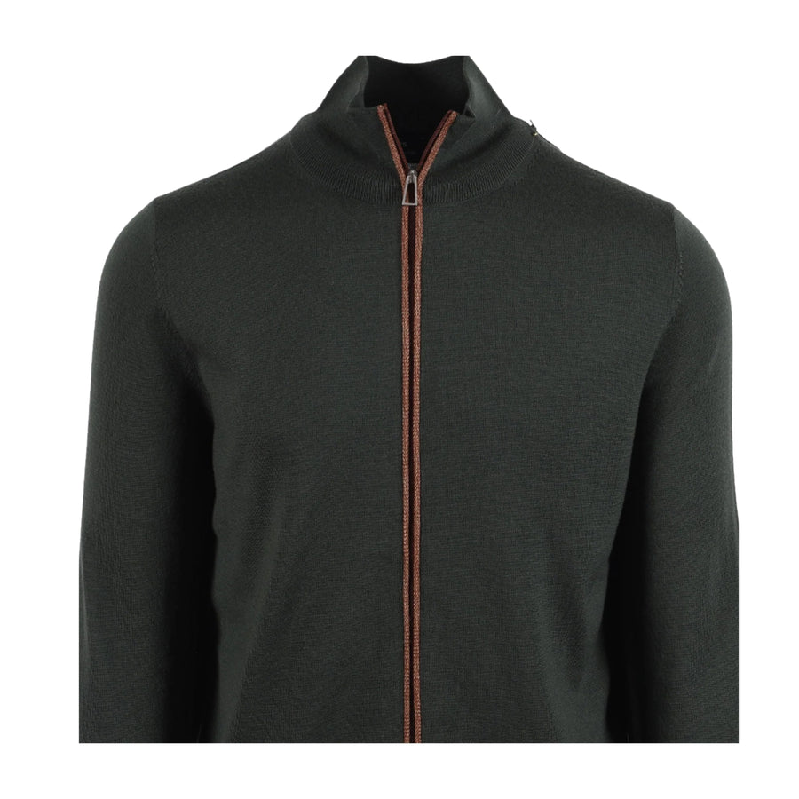 Paul Smith Contrast Stripe Green Zip Up Cardigan