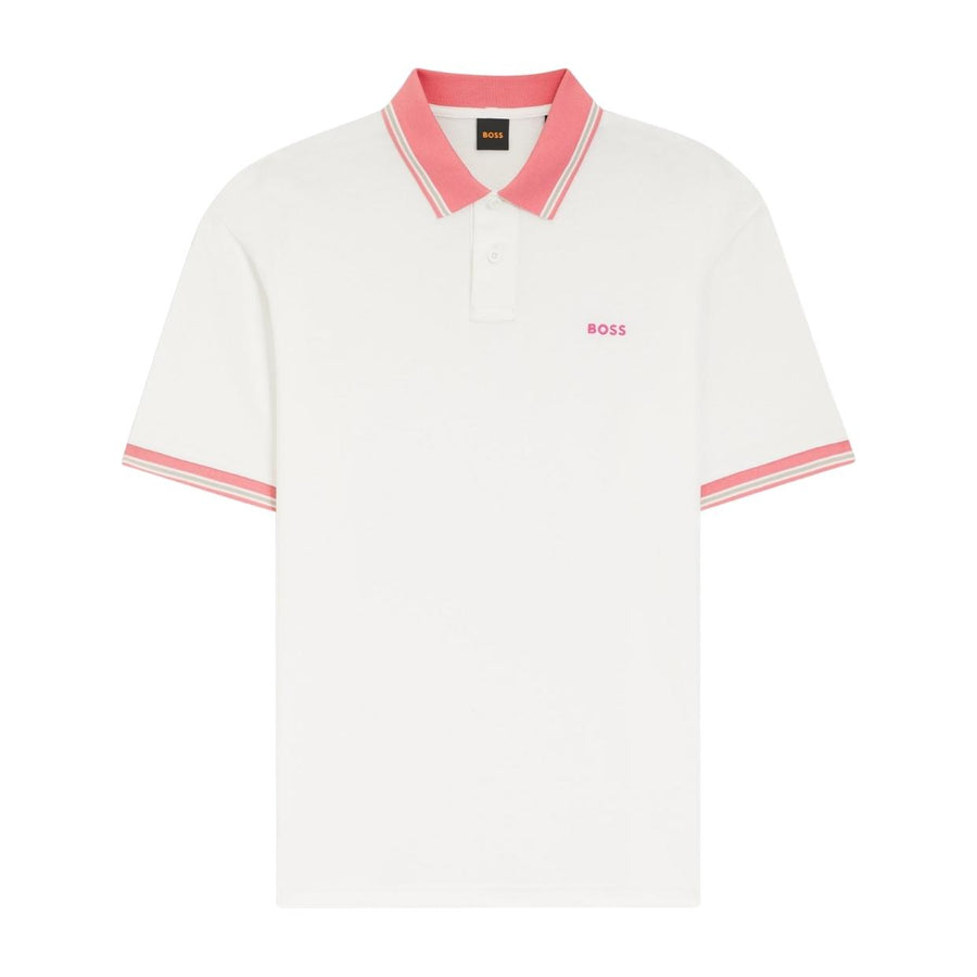 BOSS Contrast Logo Cotton-Jersey White Polo Shirt