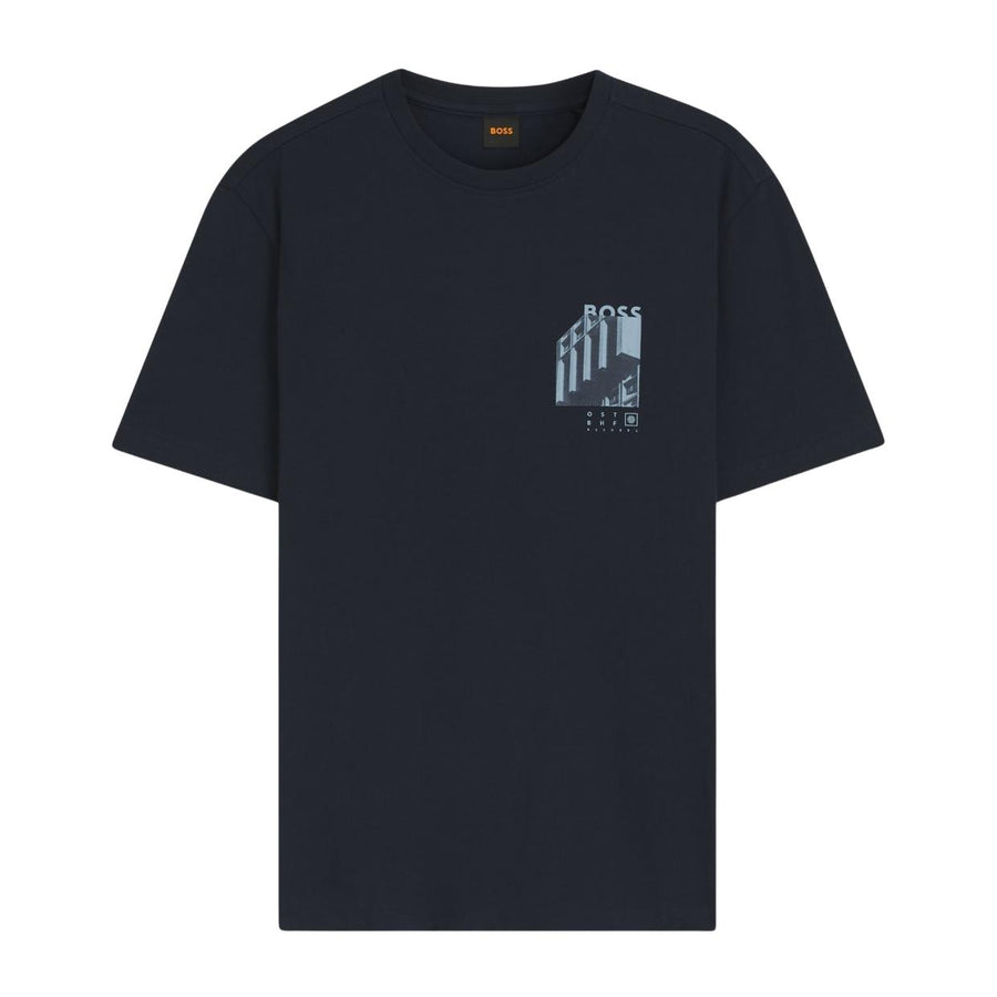 BOSS Cotton Stretch Graphic Print Logo Dark Blue T-Shirt