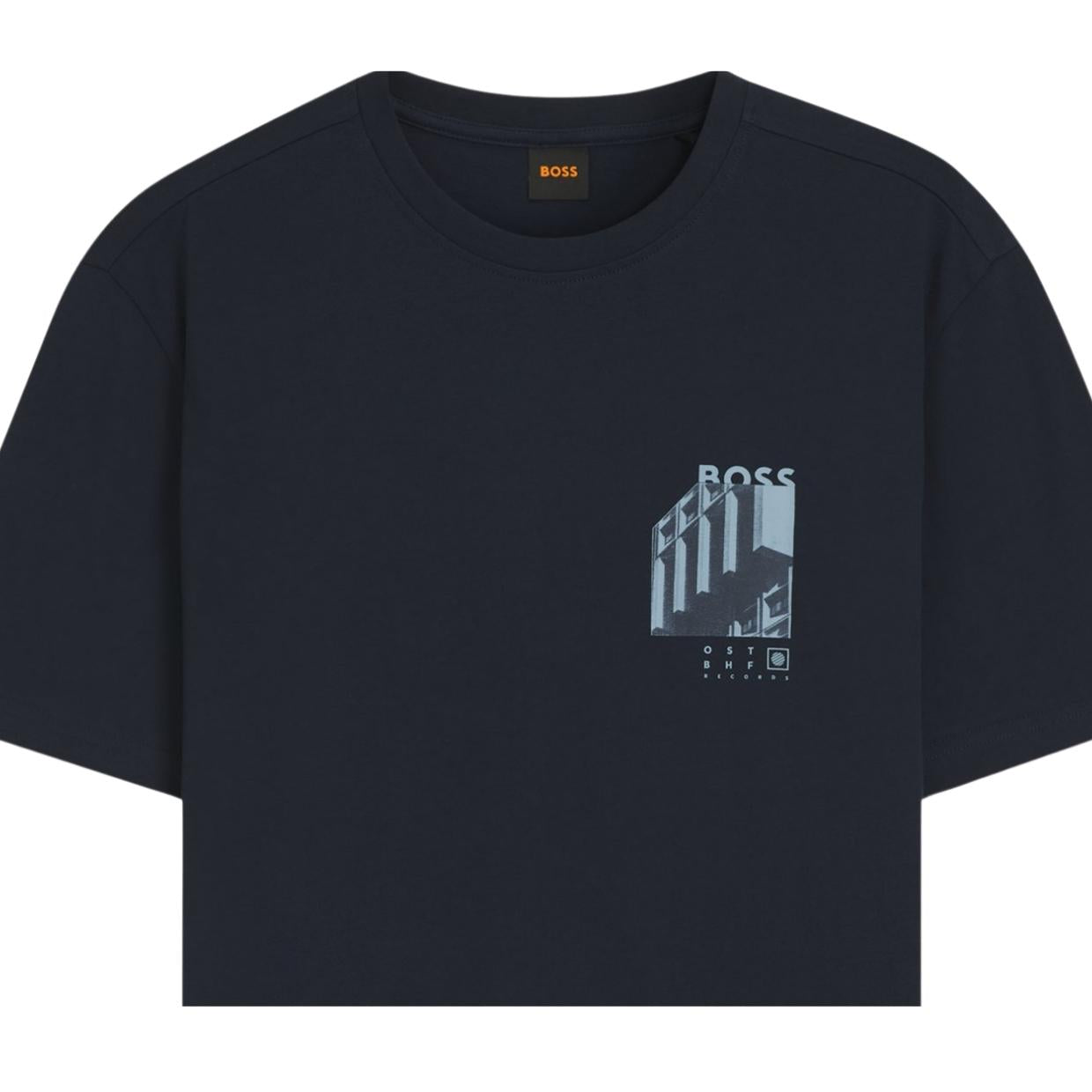BOSS Cotton Stretch Graphic Print Logo Dark Blue T-Shirt