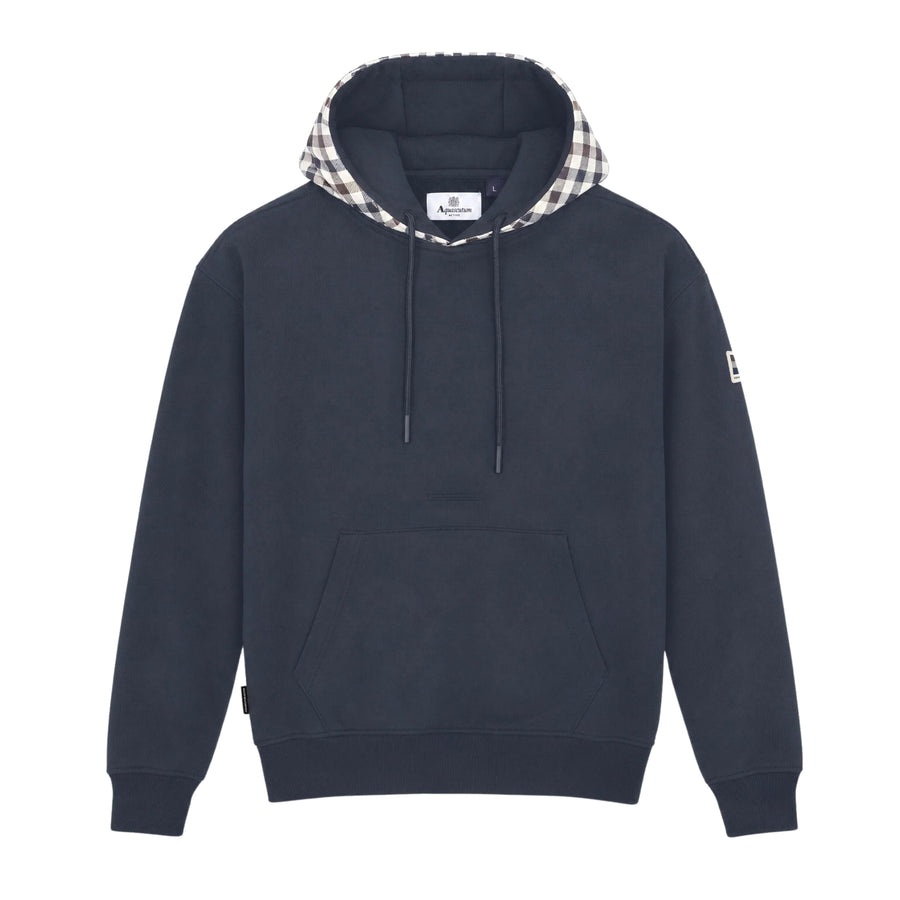 Aquascutum Active Club Check Fleece Navy Hoodie
