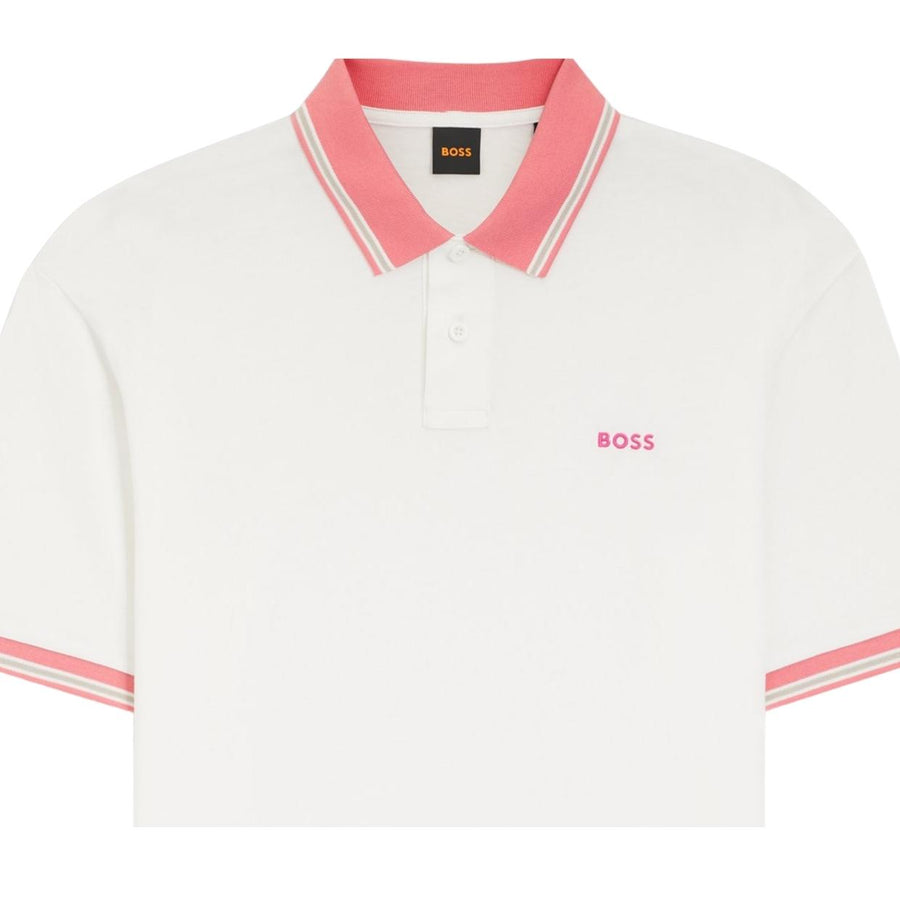 BOSS Contrast Logo Cotton-Jersey White Polo Shirt