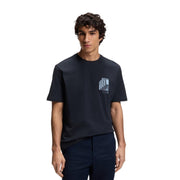 BOSS Cotton Stretch Graphic Print Logo Dark Blue T-Shirt